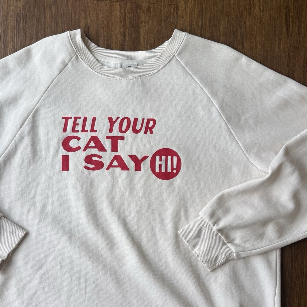 Cuddle Collab  "Tell Your Cat I Said Hi" Sweatshirt XL Cream Red X-Large Crew